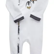 Ecocotton Pingu Baskısız Tulum Beyaz 3-6 Ay