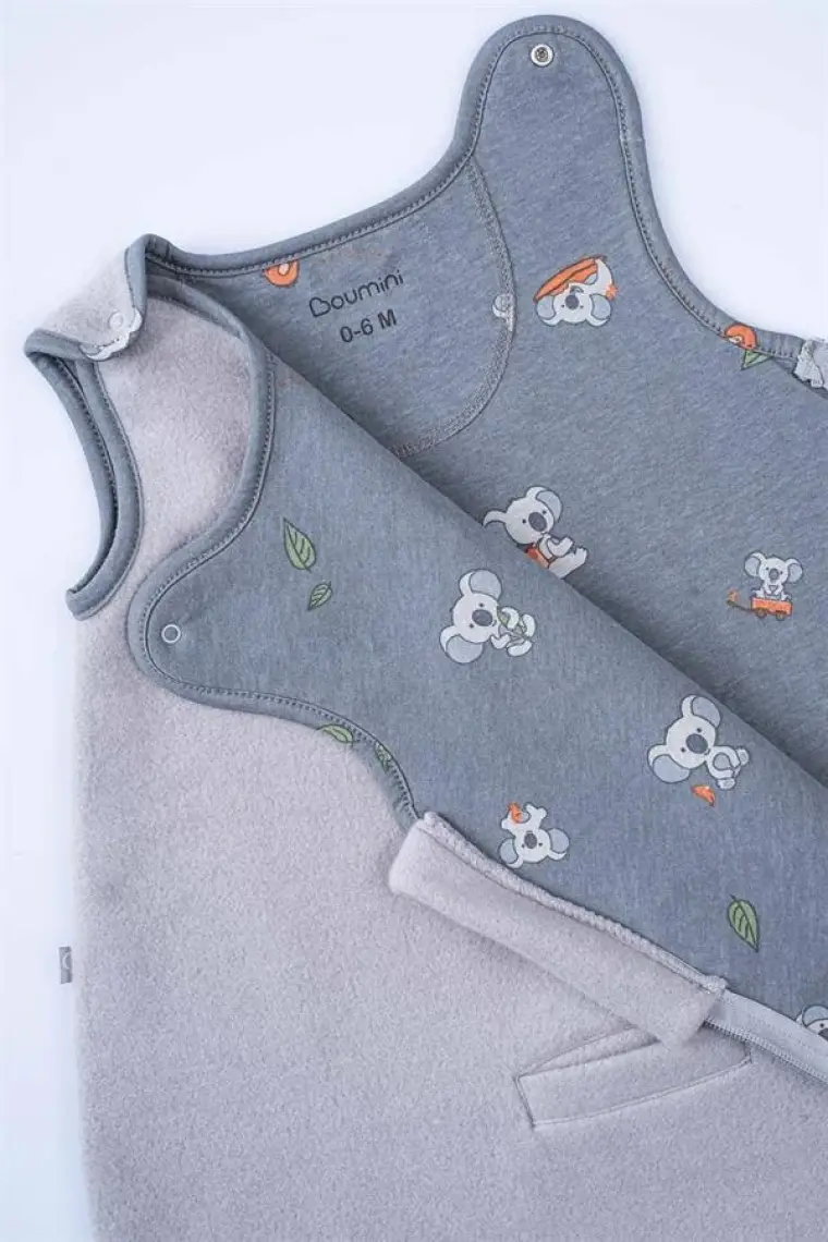 Boumini Kolsuz Pamuklu Bebek Uyku Tulumu Koala Nakışlı Gri