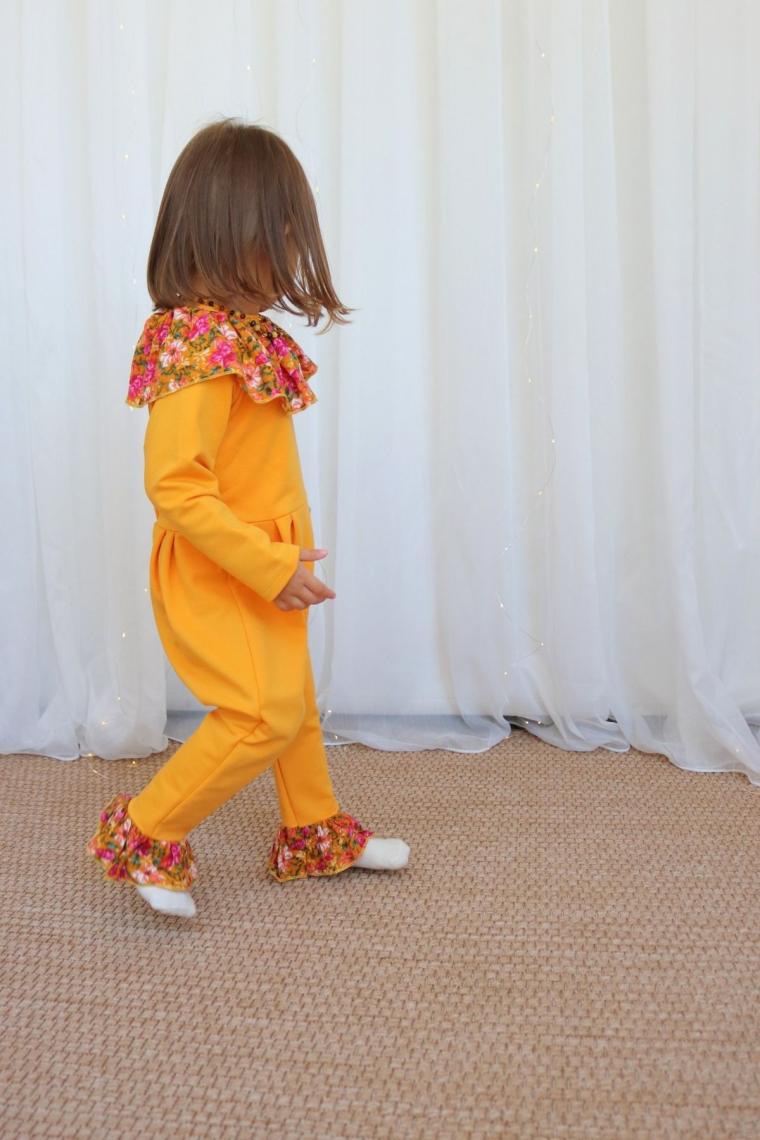 Kız Bebek Lotus Hardal Çiçekli Uzun Kollu Çıtçıtlı Yakalı Tulum