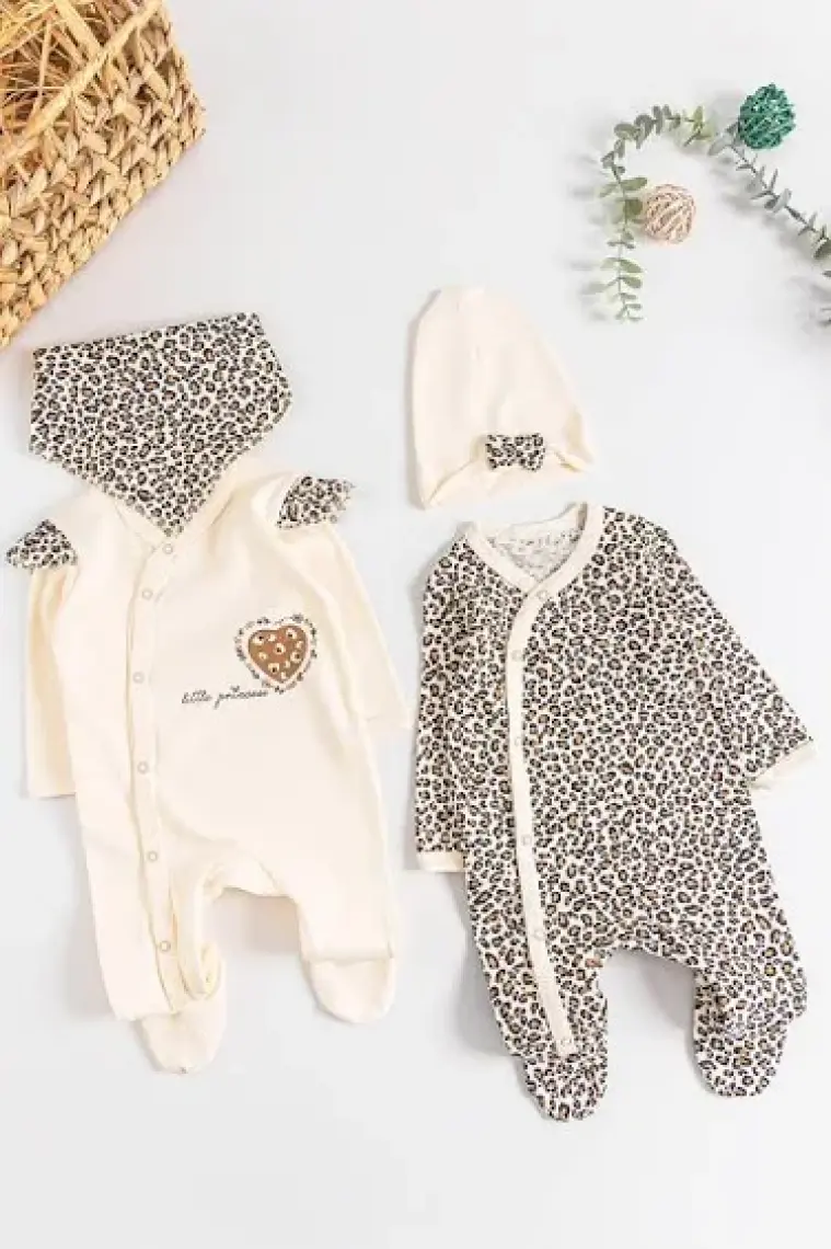 Babymod Leopar Desenli 2'li Uzun Kollu Kız Bebek Tulum Takım