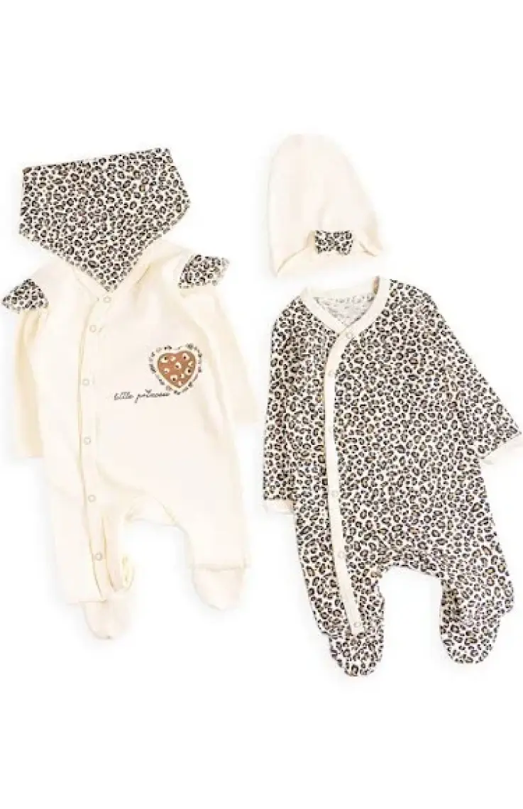 Babymod Leopar Desenli 2'li Uzun Kollu Kız Bebek Tulum Takım