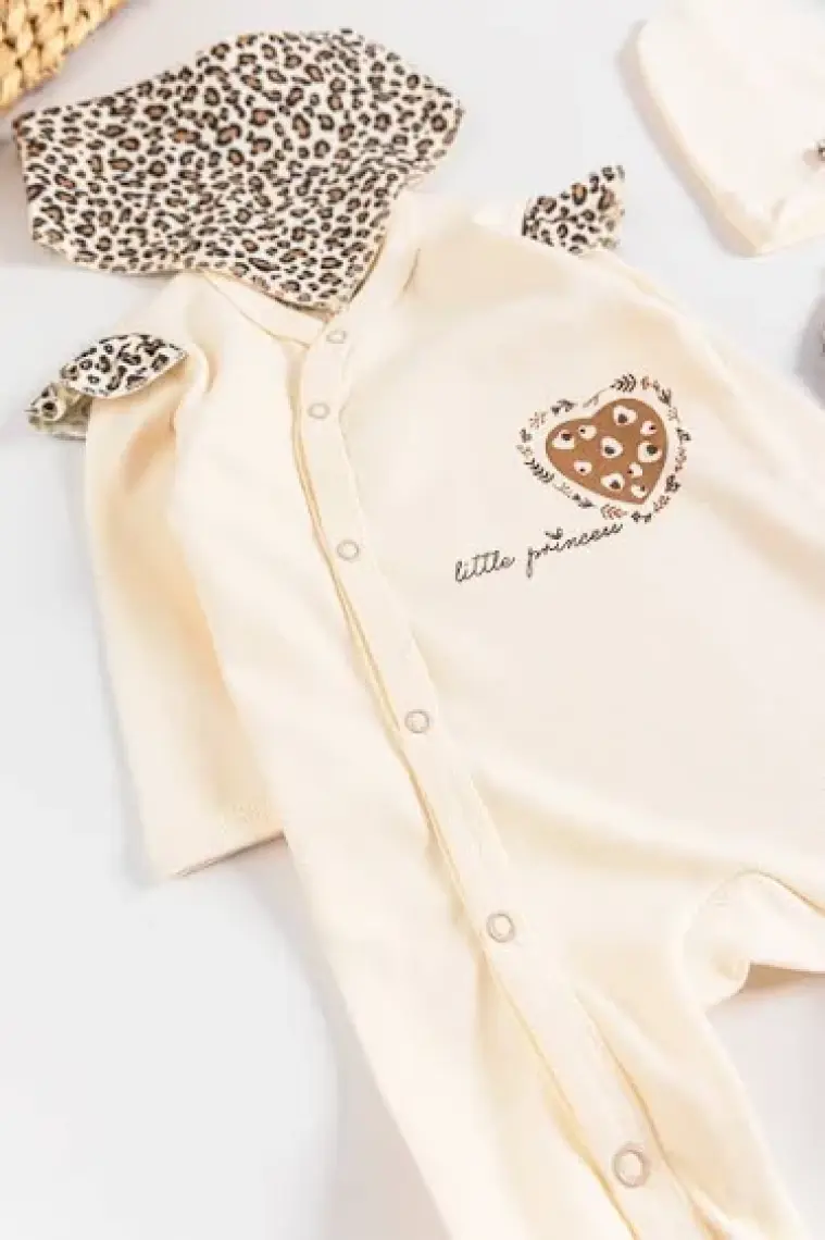 Babymod Leopar Desenli 2'li Uzun Kollu Kız Bebek Tulum Takım