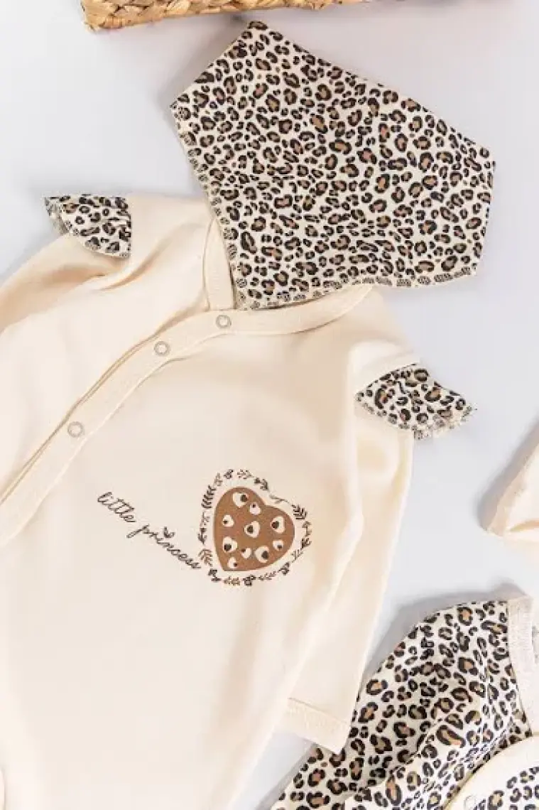 Babymod Leopar Desenli 2'li Uzun Kollu Kız Bebek Tulum Takım