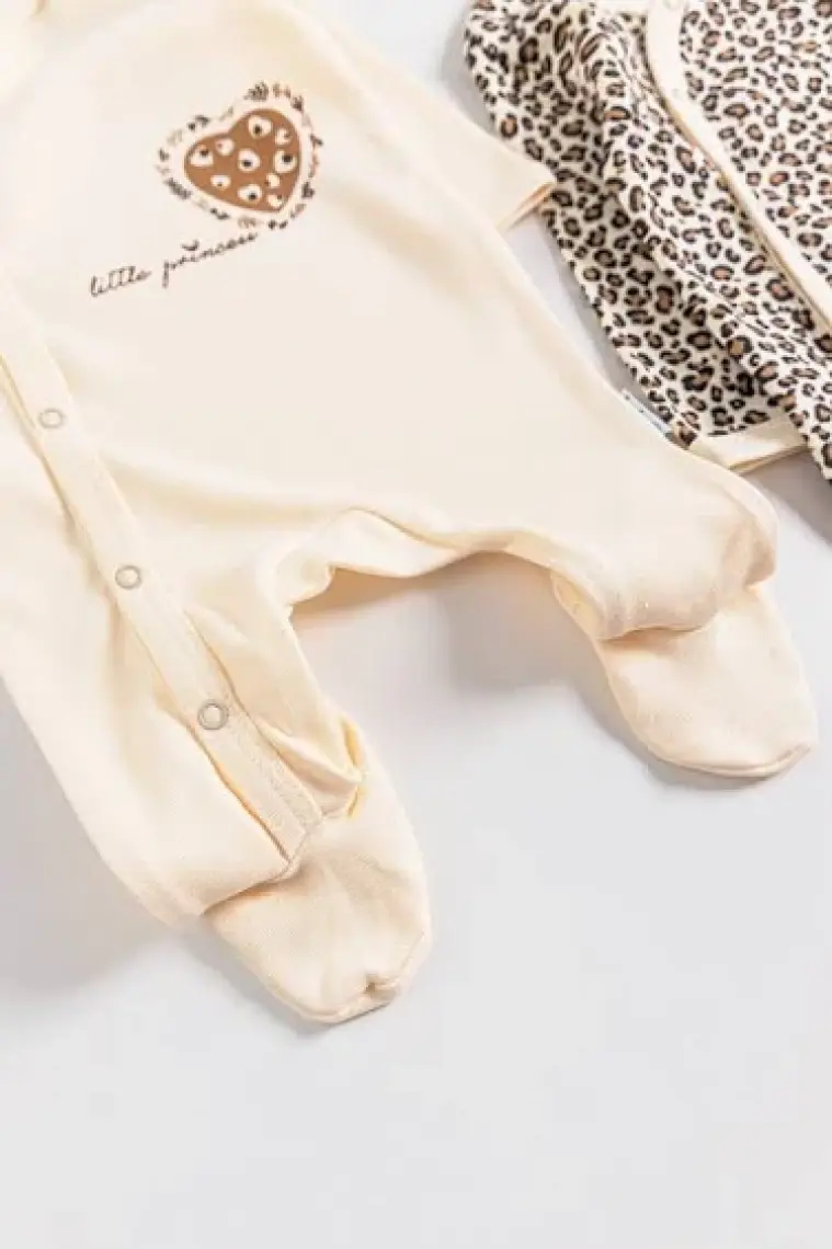 Babymod Leopar Desenli 2'li Uzun Kollu Kız Bebek Tulum Takım