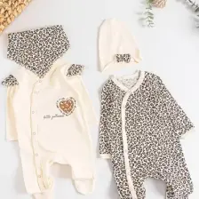 Babymod Leopar Desenli 2'li Uzun Kollu Kız Bebek Tulum Takım