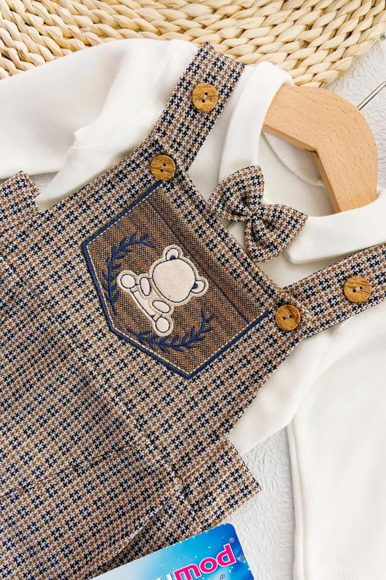 Babymod Vintage Desenli Şapkalı Erkek Bebek Tulum Salopet Takım