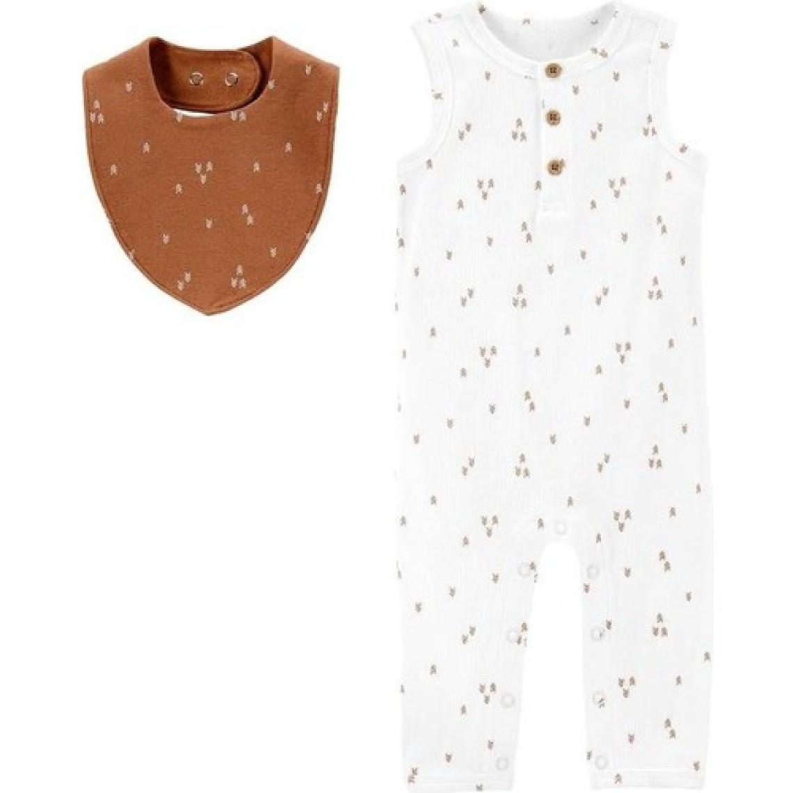 Carter's Layette Bebek 2'li Tulum Şapka Set Beyaz, Kahverengi Önlüklü