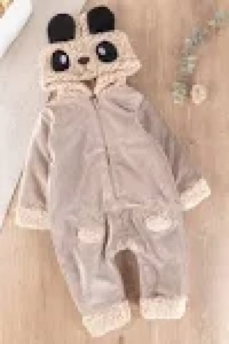 Babymod Panda Figürlü Kuzu Welsoft Erkek Bebek Kışlık Tulum