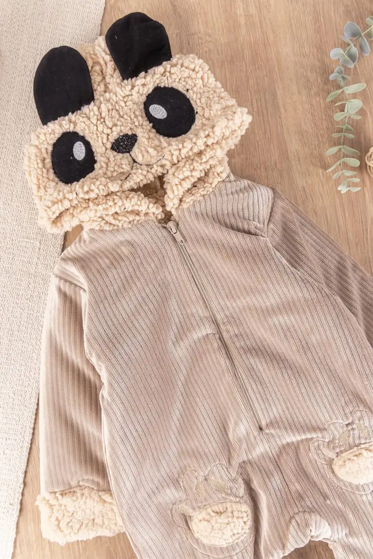 Babymod Panda Figürlü Kuzu Welsoft Erkek Bebek Kışlık Tulum