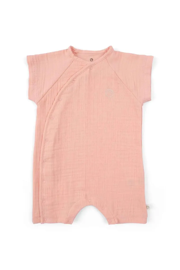 Little Gusto Kruvaze Yaka Müslin Bebek Tulum Pembe Organik Pamuk