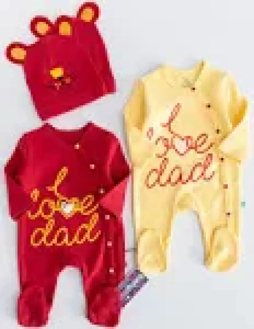 Babymod I Love Dad Taraftar Sarı Kırmızı Ikili Bebek Tulum Takım
