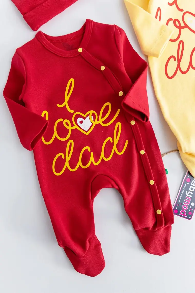 Babymod I Love Dad Taraftar Sarı Kırmızı Ikili Bebek Tulum Takım