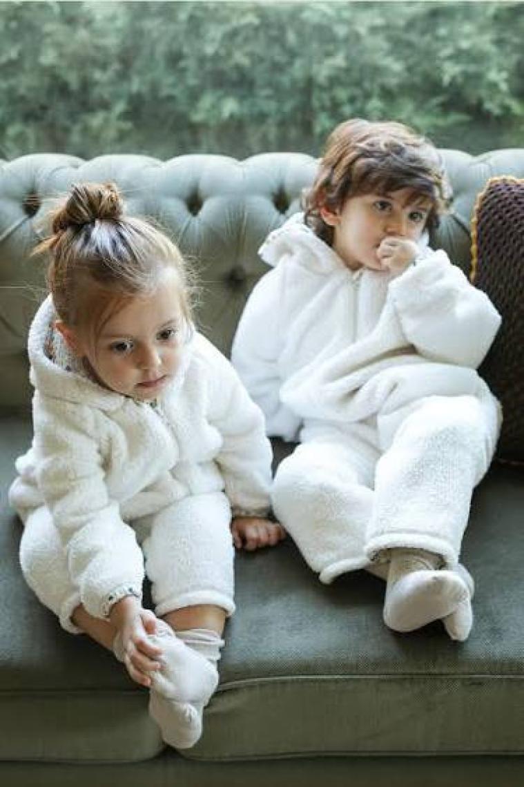 Little Gusto Kapüşonlu Wellsoft Tulum Bebek Beyaz