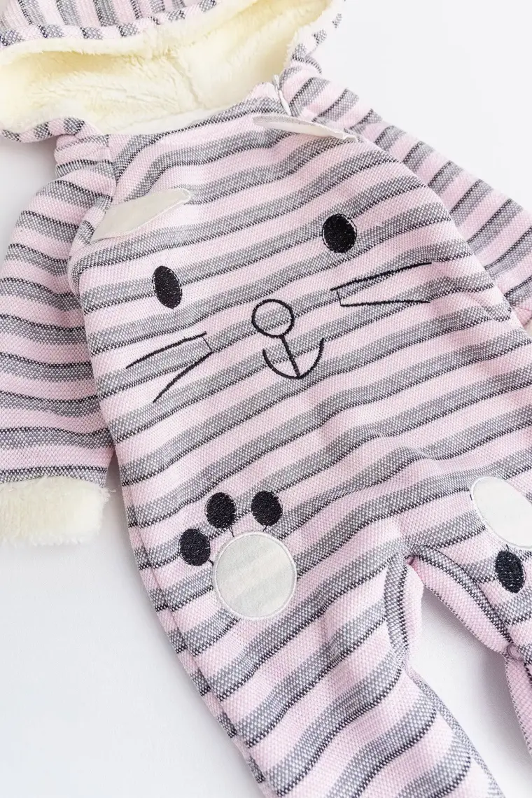 Babymod Tavşan Figürlü Kapüşonlu Içi Peluş Kız Bebek Tulum