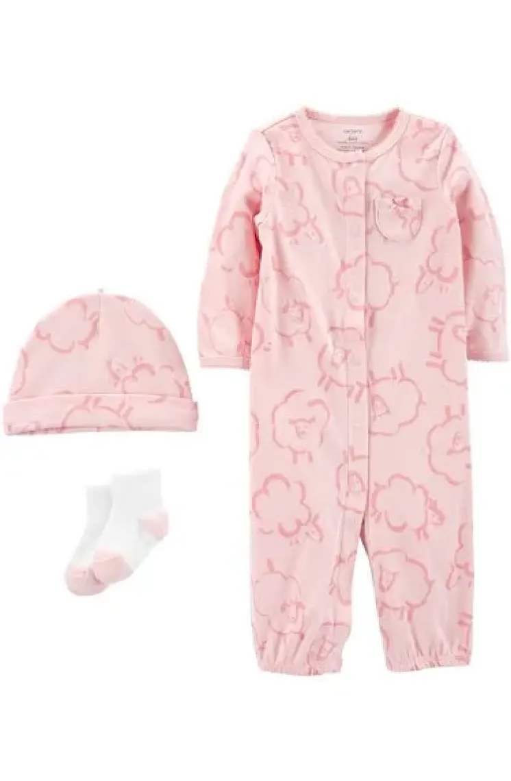 Carter's Kız Bebek Tulum Şapka Çorap Set 1N688310 Pembe