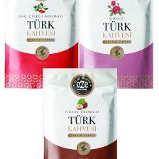 Aromalı Türk Kahvesi Seti Dağ Çilekli, Güllü, Fındıklı 3'lü 100g