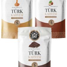 Aromalı Türk Kahvesi Seti Karamelli, Fındıklı, Çikolatalı 3'lü 100g
