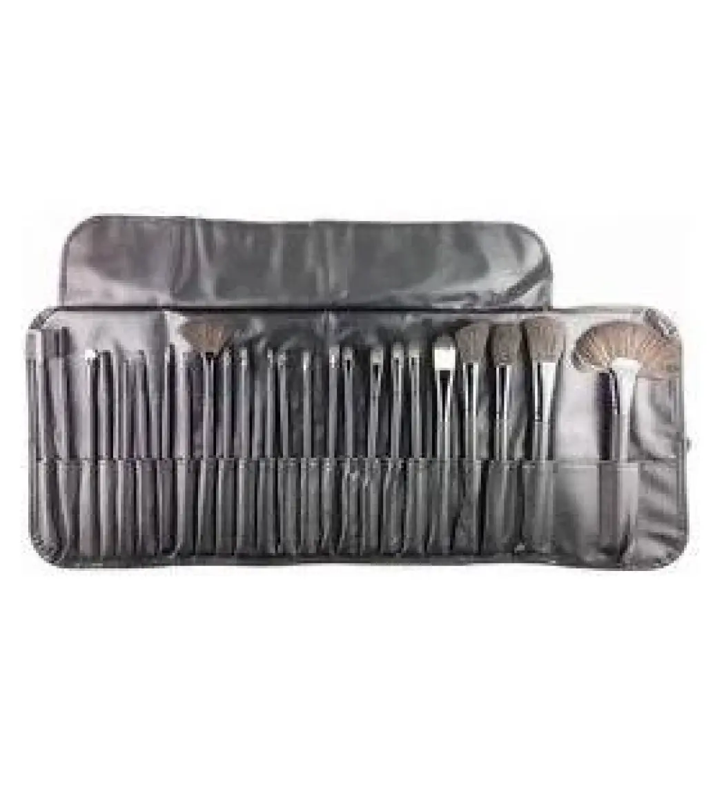 24'lü Profesyonel Deri Çantalı Bambu Fırça Seti &  Professional Leather Bag Bamboo Brush Set