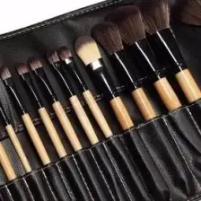 24'lü Profesyonel Deri Çantalı Bambu Fırça Seti &  Professional Leather Bag Bamboo Brush Set