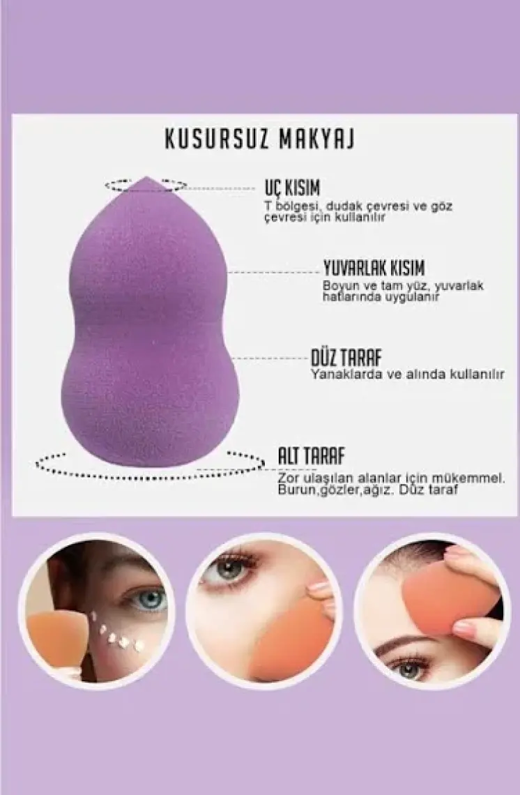 Mujgan 4'lü Standlı Makyaj Süngeri Seti Mor Renk