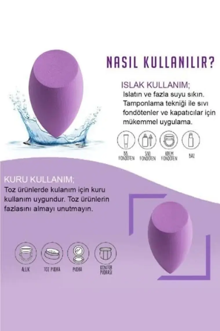Mujgan 4'lü Standlı Makyaj Süngeri Seti Mor Renk