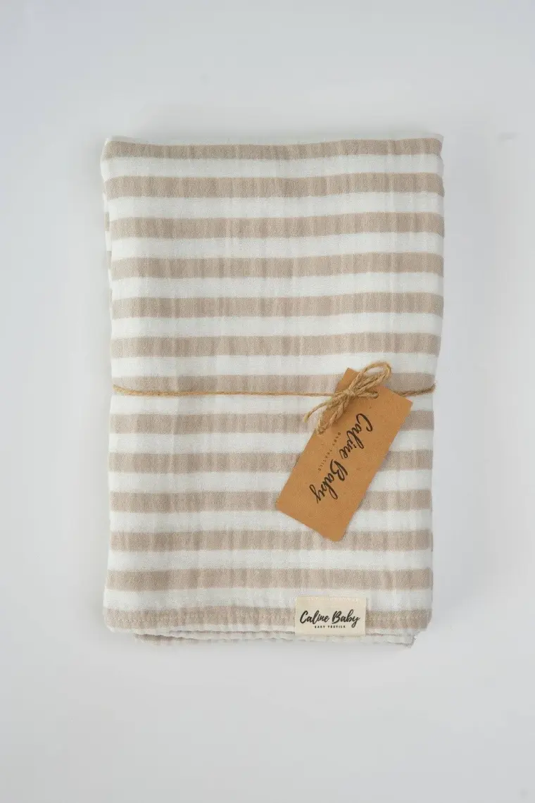 Caline Baby 2 Katlı %100 Pamuk Müslin Kundak ve Örtü Bezi | 120x120 cm | Bej | 40-40 | Yenidoğan & Bebek Battaniyesi