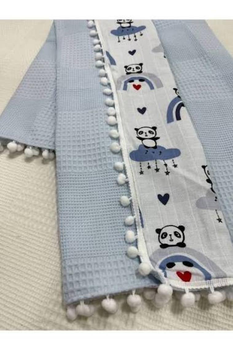 Buse Baby Home Muslin Kumaş ,pikeli ve Ponponlu , %100 Pamuklu Çok Amaçlı Bebek Battaniyesi