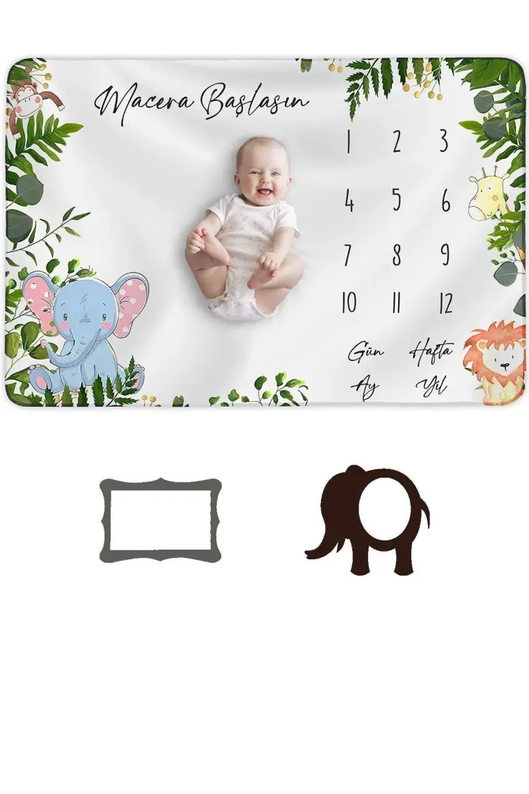 Moky Design Bebek Aylık Anı Battaniyesi 150 x 100 cm Bebek Önlük Yeni Doğan Seti