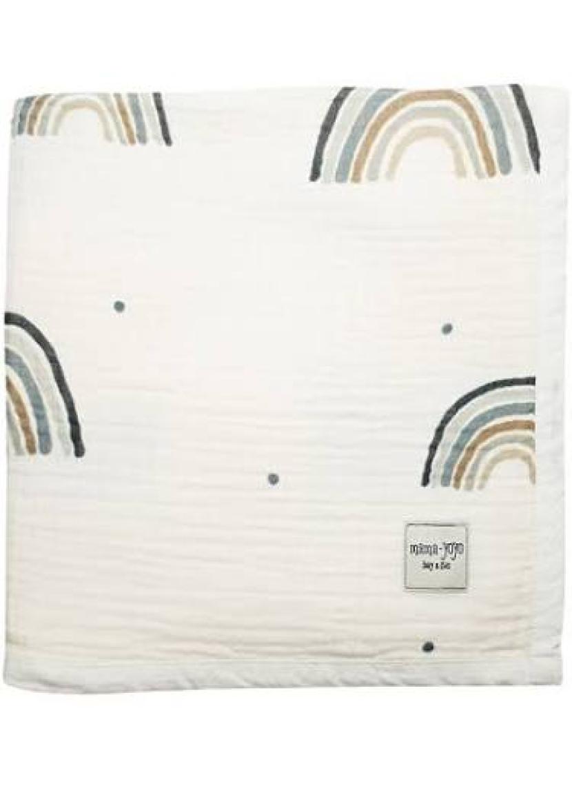 Mama Yoyo Rainbow Blue -  Bebek Battaniyesi // 4 Kat Müslin (Mavi Gökkuşağı) Krem Renkte 90 x 120