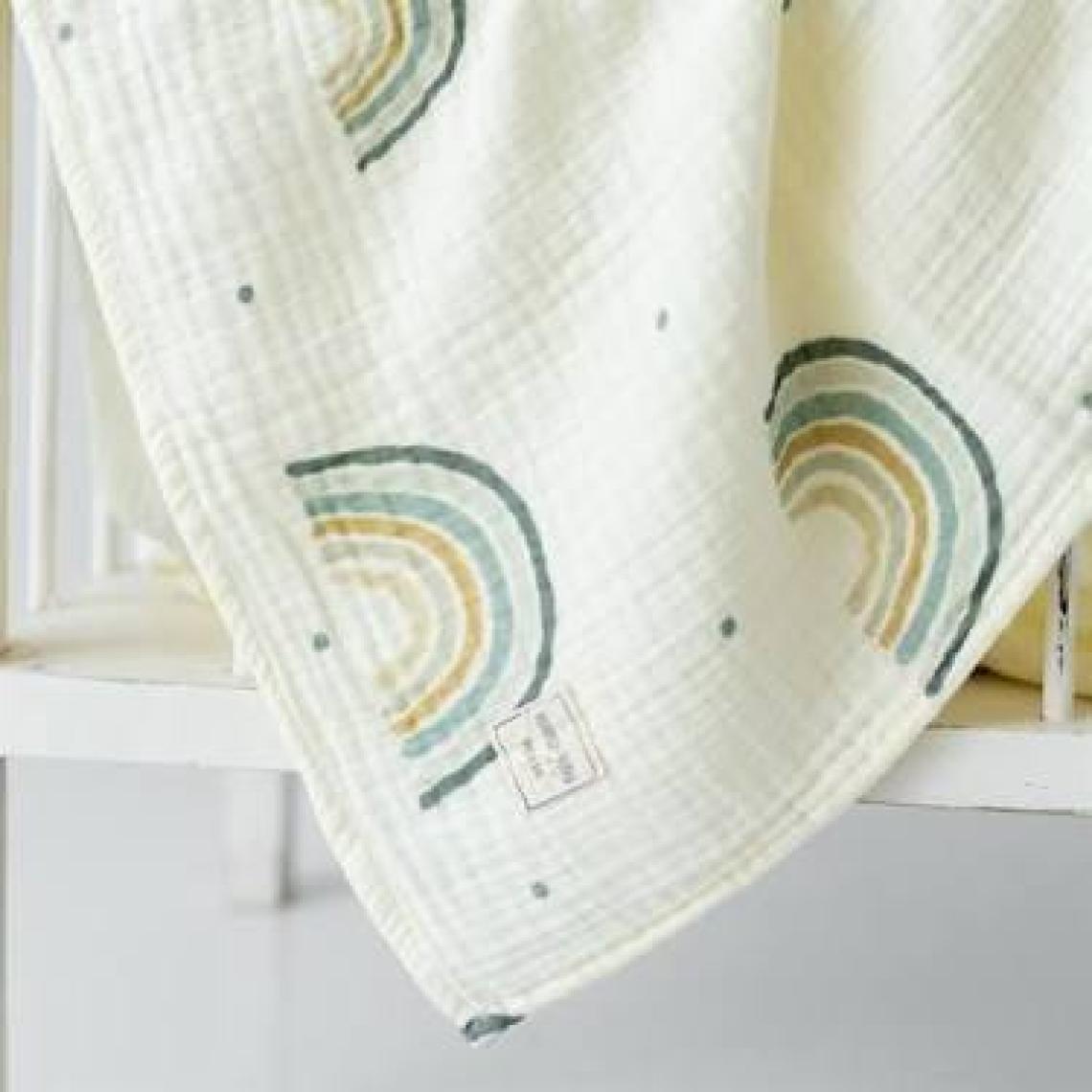 Mama Yoyo Rainbow Blue -  Bebek Battaniyesi // 4 Kat Müslin (Mavi Gökkuşağı) Krem Renkte 90 x 120