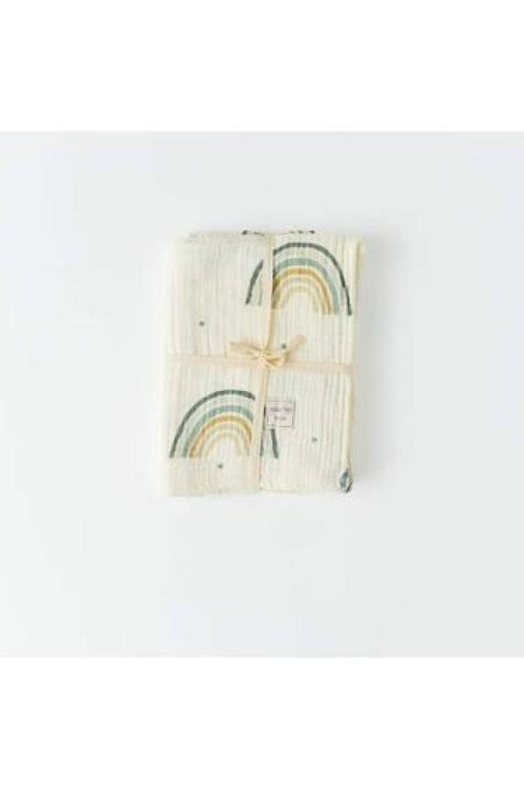 Mama Yoyo Rainbow Blue -  Bebek Battaniyesi // 4 Kat Müslin (Mavi Gökkuşağı) Krem Renkte 90 x 120