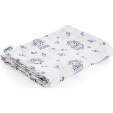 Caline Baby %100 Pamuk Premium & Hafif Müslin Bezi Örtüsü I 120x120 cm I Mavi I Kuzu Desenli &  4 Adet Ağız Mendili 27x27cm