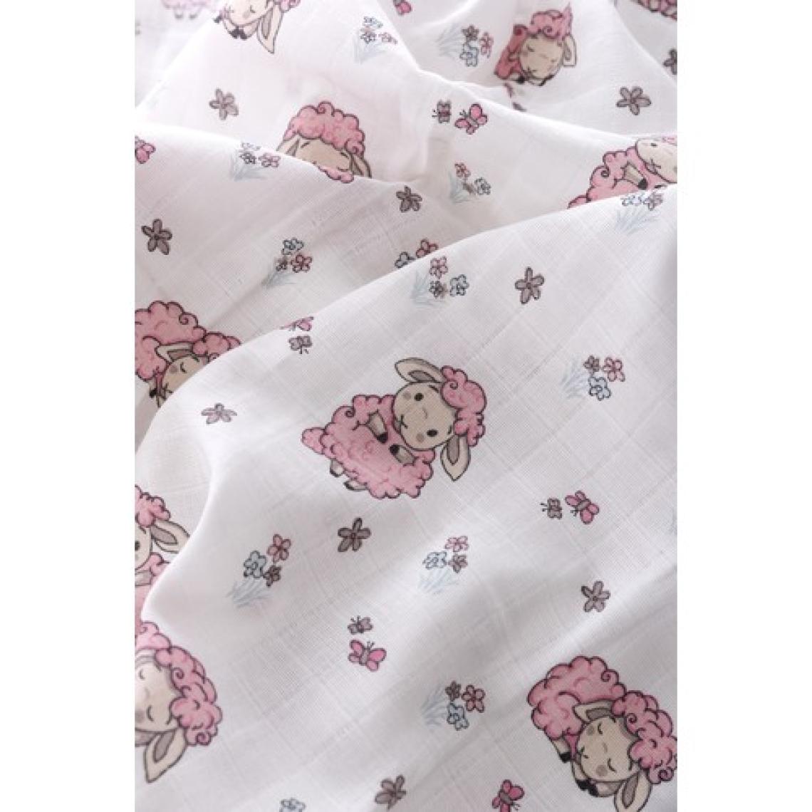 Caline Baby Müslin Bezi Örtü Kuzu Desen - Pembe + 2 Adet Ağız Mendili