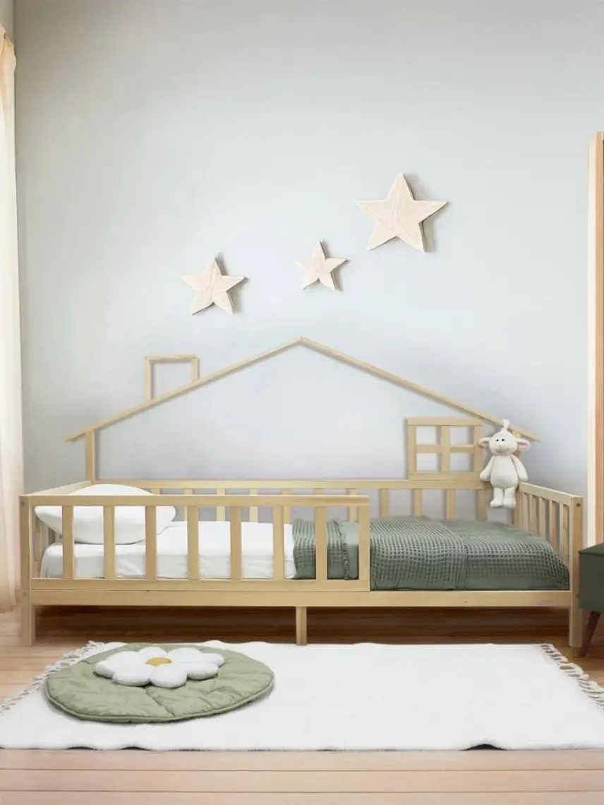 Kukka KFB621 Ahşap Çatılı Yer Yatağı – Iskandinav Tarzı Montessori Yatak, 90X200 cm
