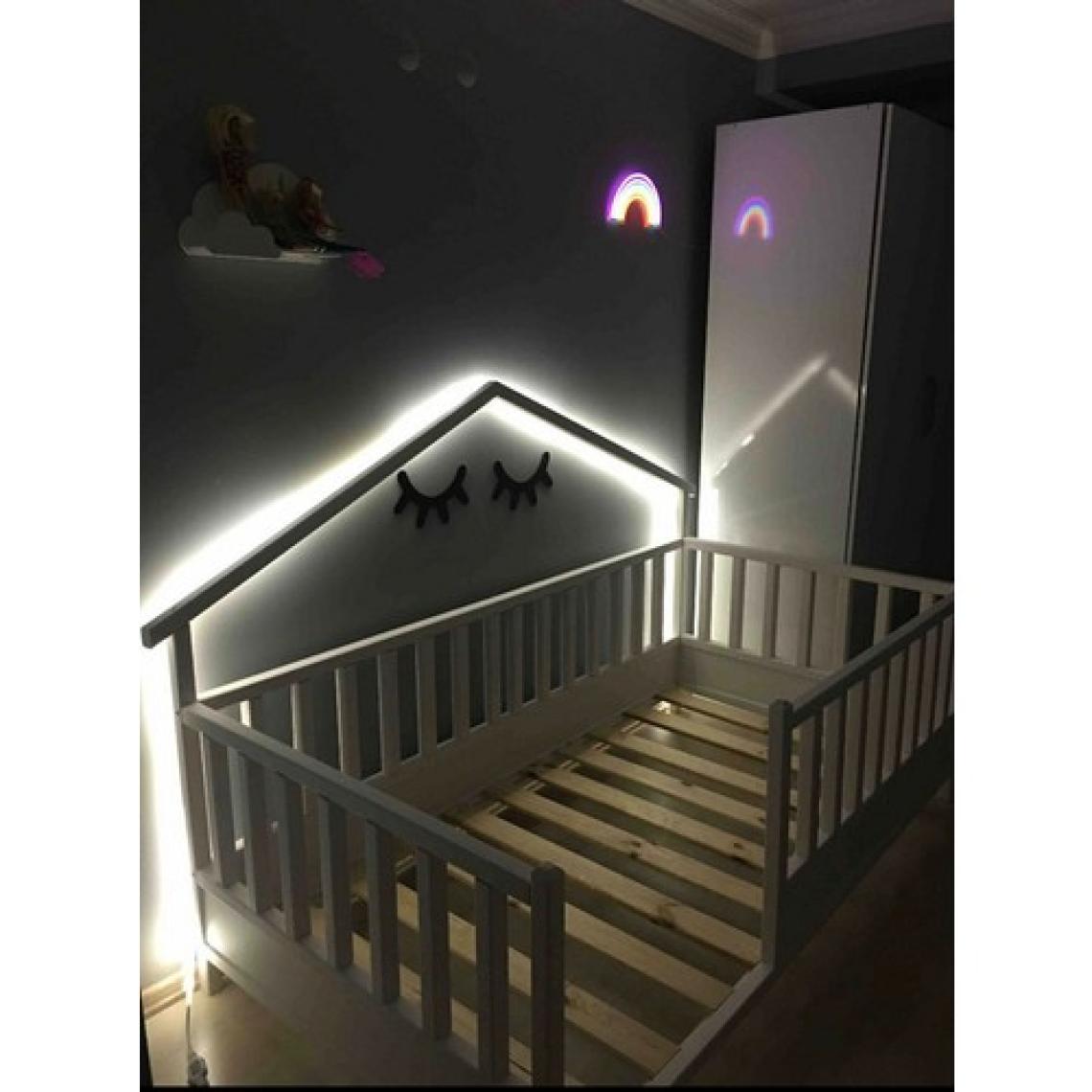 Baby Kinder Wh. Back Roofed Doğal Ahşap Yatak Montessori Bebek ve Çocuk Karyolası