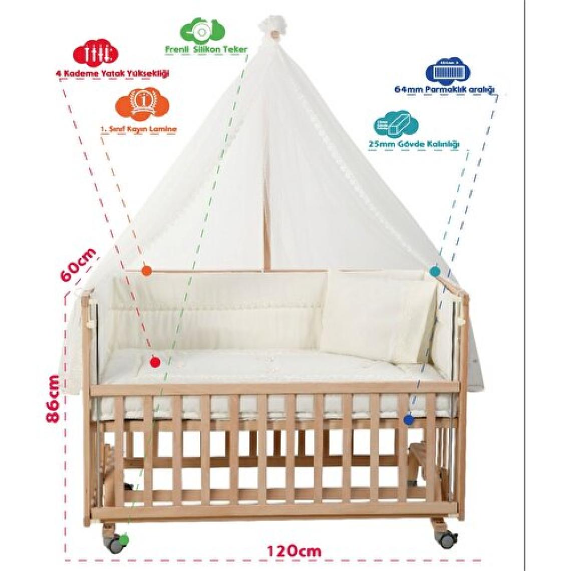 Baby Plus Doğal Ahşap Bebek Karyola 60X120 cm