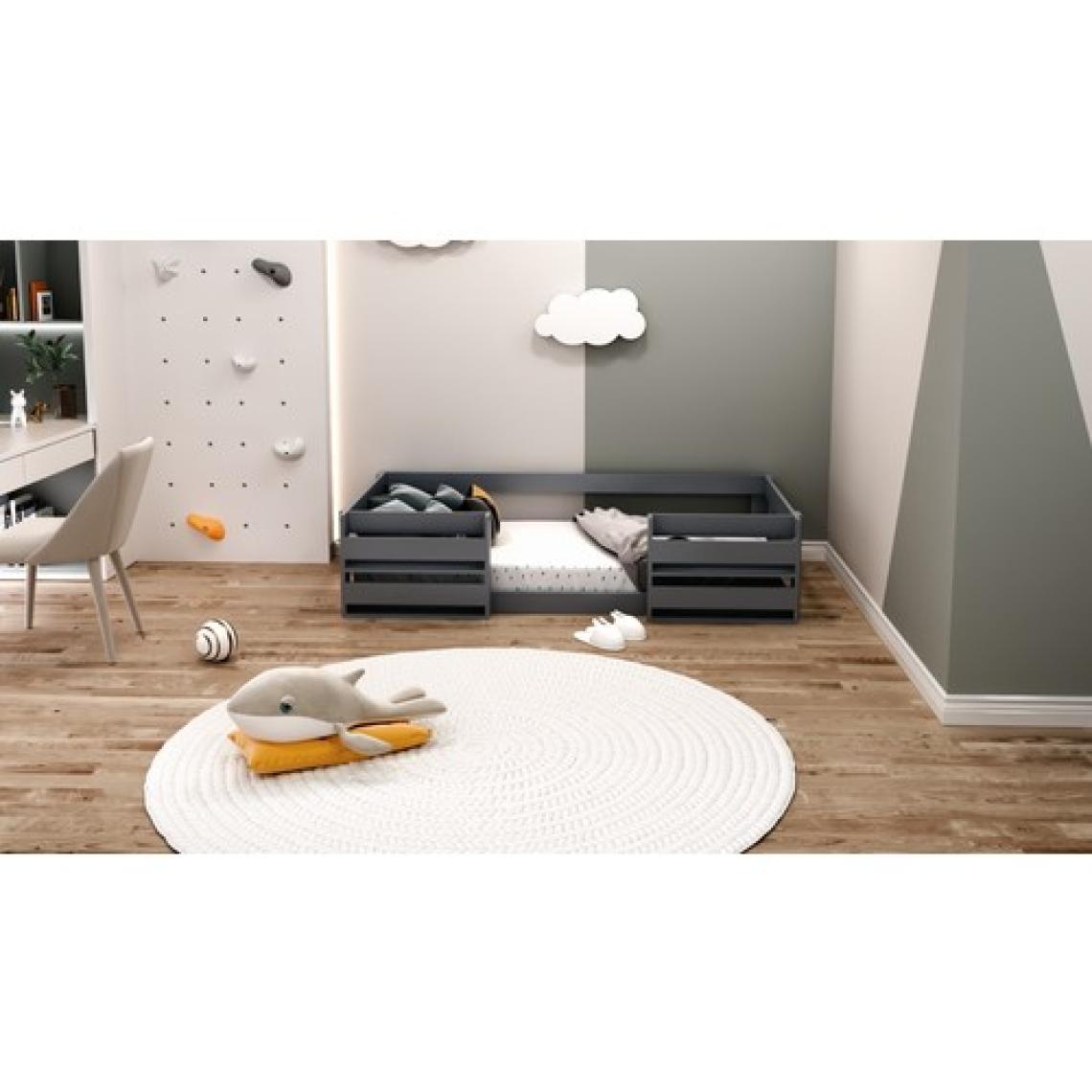 Lullaby Vivian Montessori Kitaplıklı ve Raflı Çocuk Karyolası Antrasit