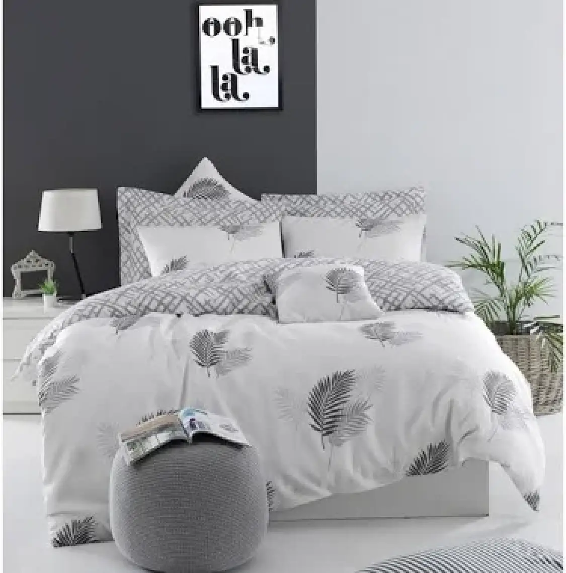 Enlora Home Mature Nevresim Seti Çift Kişilik Palma Gri
