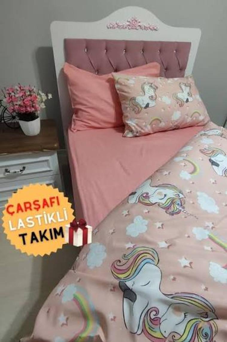 Candan Çeyiz Unicorn Lastikli Çarşaflı Tek Kişilik Nevresim Takımı