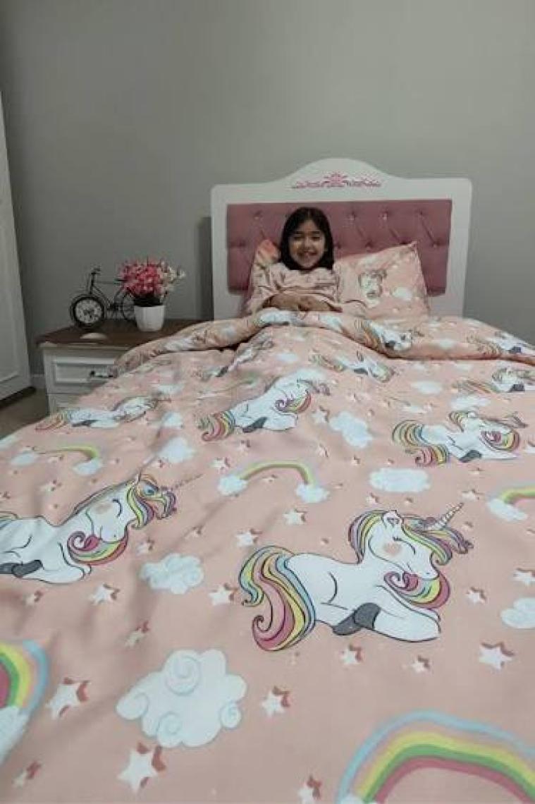 Candan Çeyiz Unicorn Lastikli Çarşaflı Tek Kişilik Nevresim Takımı