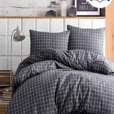 lotusline Home Minikaro Füme Çift Kişilik Pamuklu Nevresim Seti Çarşafsız