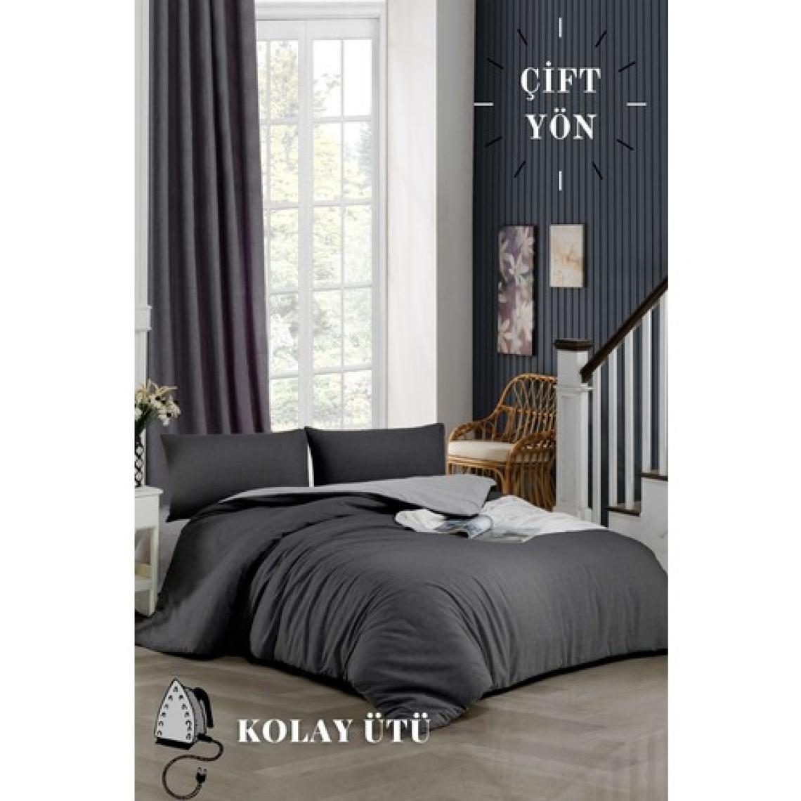 Ely Parker Kolay Ütü 160X200 Çift Kişilik Nevresim Takımı (Gri Lastikli Çarşaf+Yorgan Kılıfı+Y.k) Antrasit