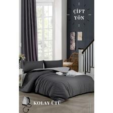 Ely Parker Kolay Ütü 160X200 Çift Kişilik Nevresim Takımı (Gri Lastikli Çarşaf+Yorgan Kılıfı+Y.k) Antrasit
