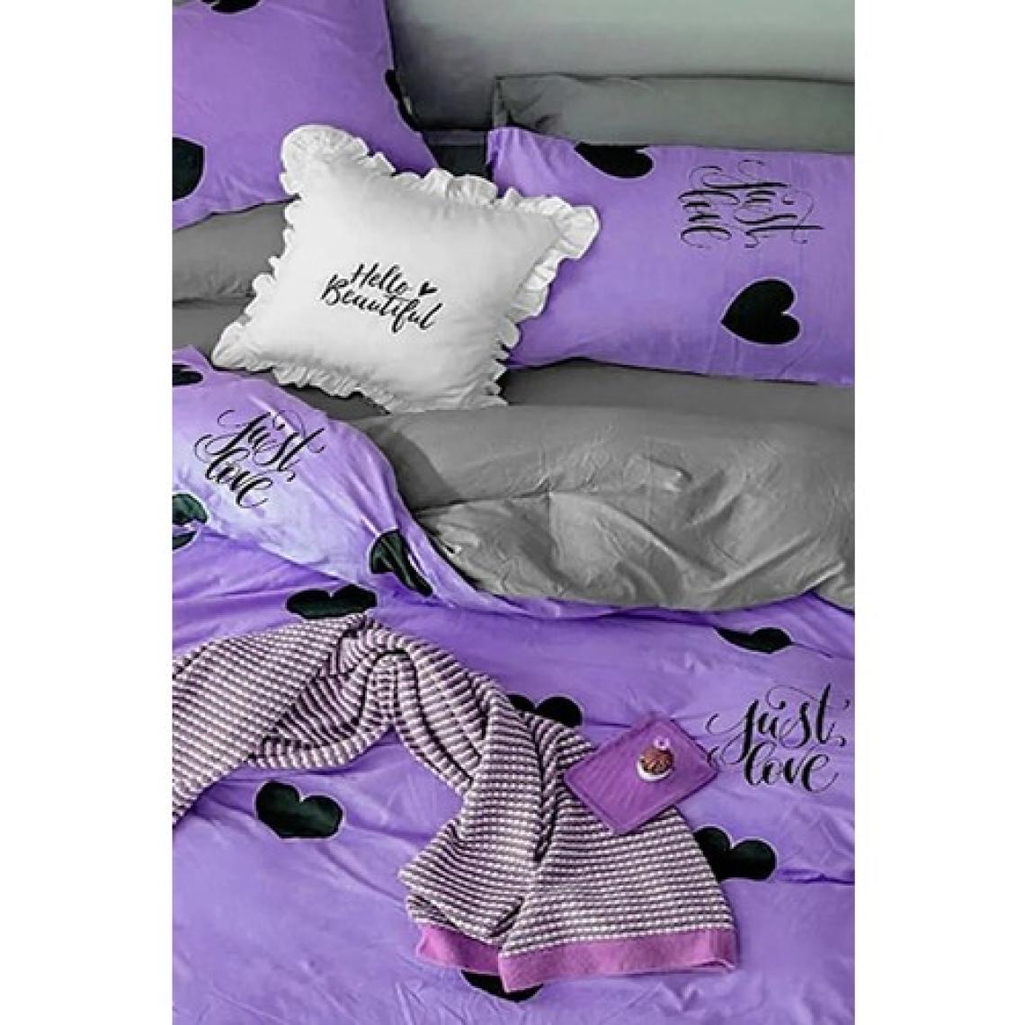 İQON Lastikli Çarşaflı Nevresim Takımı Çift Kişilik Just Love Mor