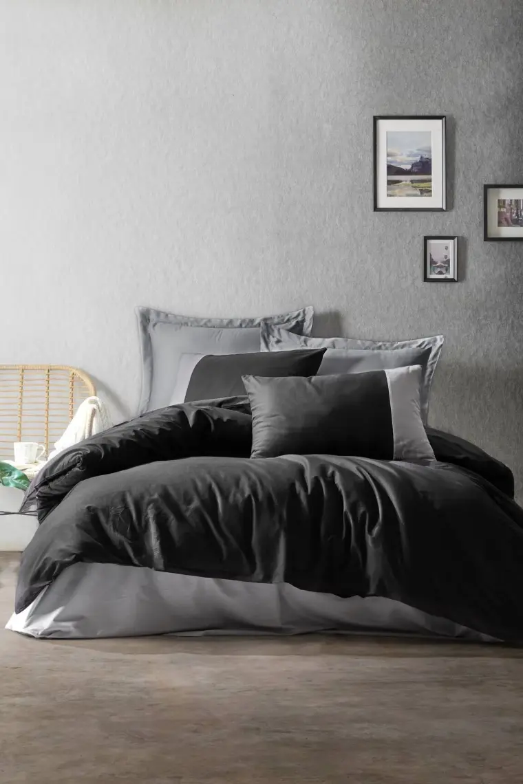 Cotton Box Plain Gri & Siyah Çift Kişilik Nevresim Takımı
