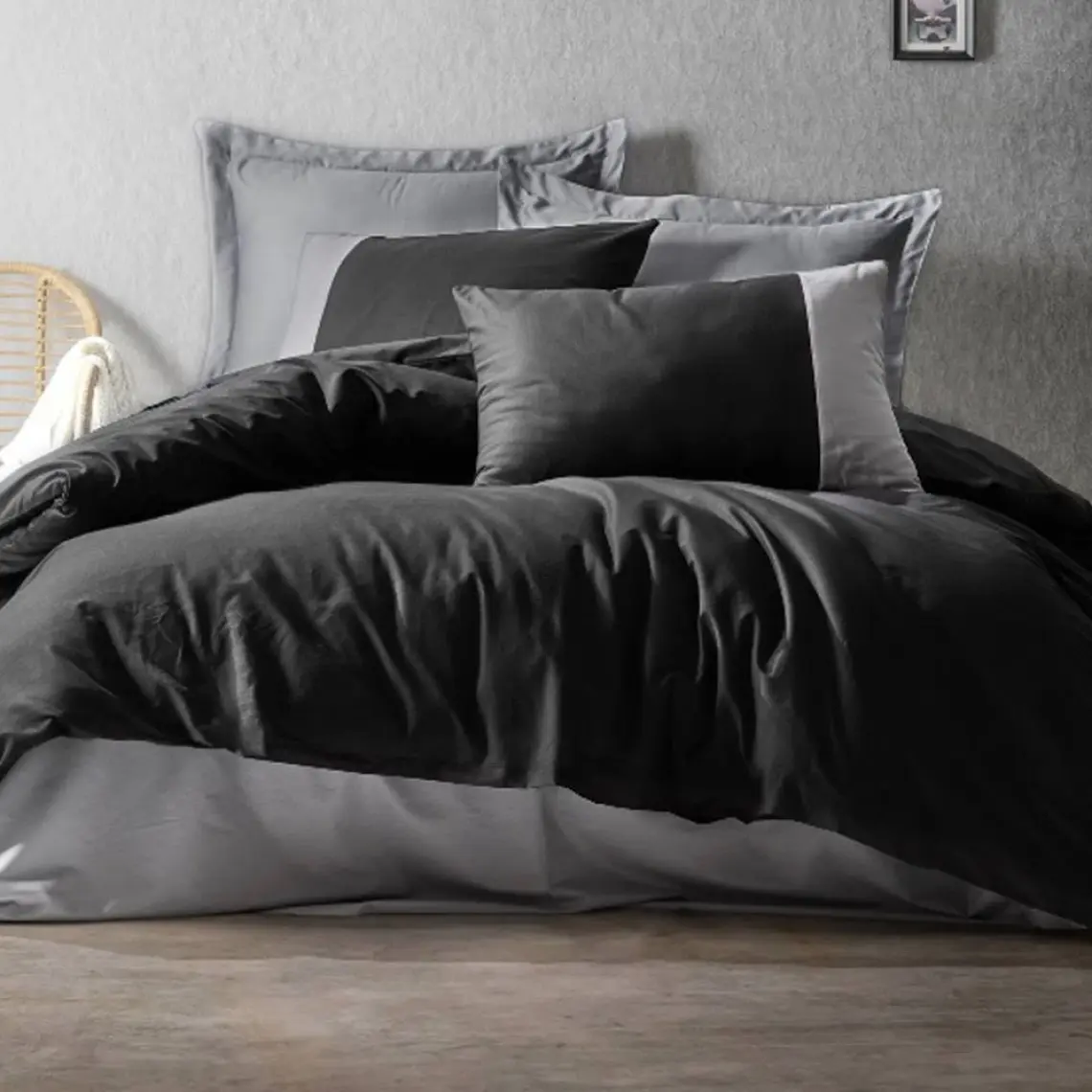 Cotton Box Plain Gri & Siyah Çift Kişilik Nevresim Takımı