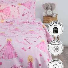 Prenses Desen Pamuklu Ranforce Tek Kişilik Nevresim Seti - Pembe