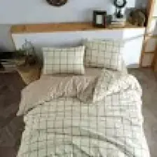 Cozy Home Çift Kişilik Lastikli Çarşaflı Nevresim Takımı Kare Krem