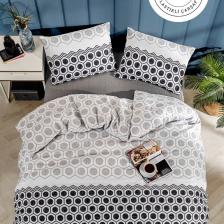 Tabu Home Geometrik Çarşafı Lastikli Antrasit Çift Kişilik Nevresim Takımı