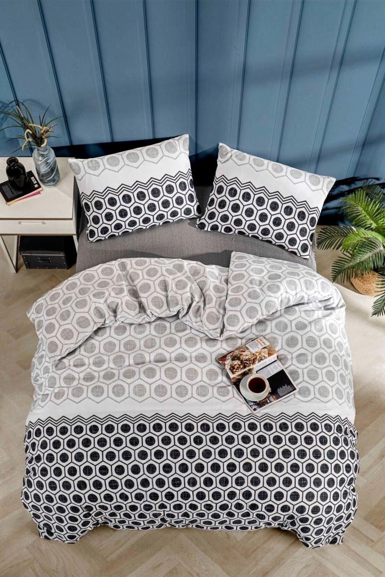 Tabu Home Geometrik Çarşafı Lastikli Antrasit Çift Kişilik Nevresim Takımı